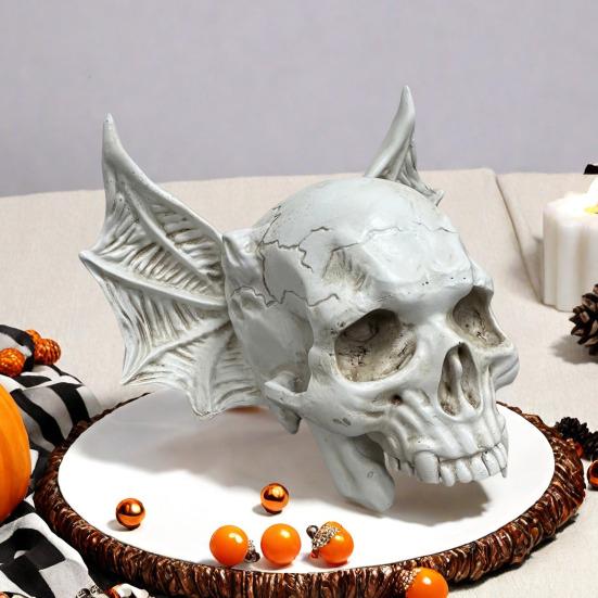 Bat Skull Figure Ornament Realistic Design Resin Hand-painted Gothic Ornament
