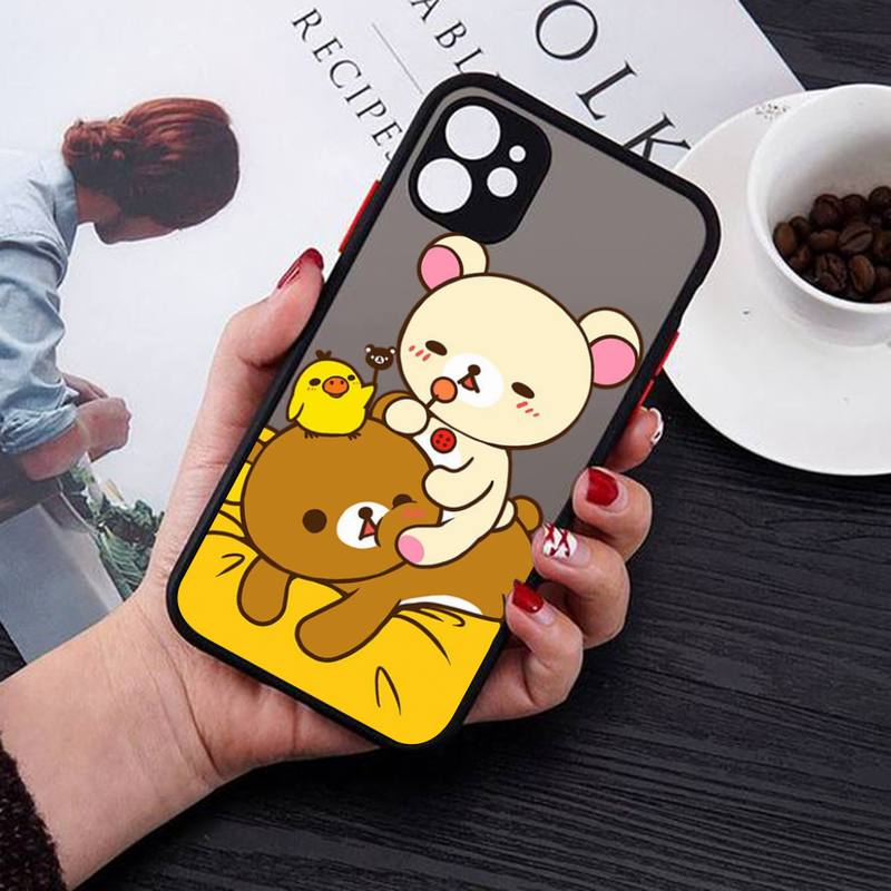 Rilakkuma Phone Case for iPhone X XR XS 7 8 Plus 11 12 13 Pro MAX 13mini Translucent Matte Case