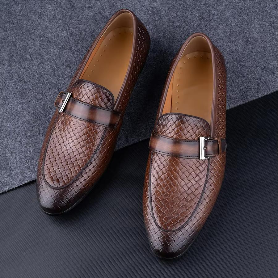 Men'S Leather Dress Shoes Breathable Slip-On Fashion Man Shoe Formal Business Casual Holiday Party Office Formal Genuine Leather