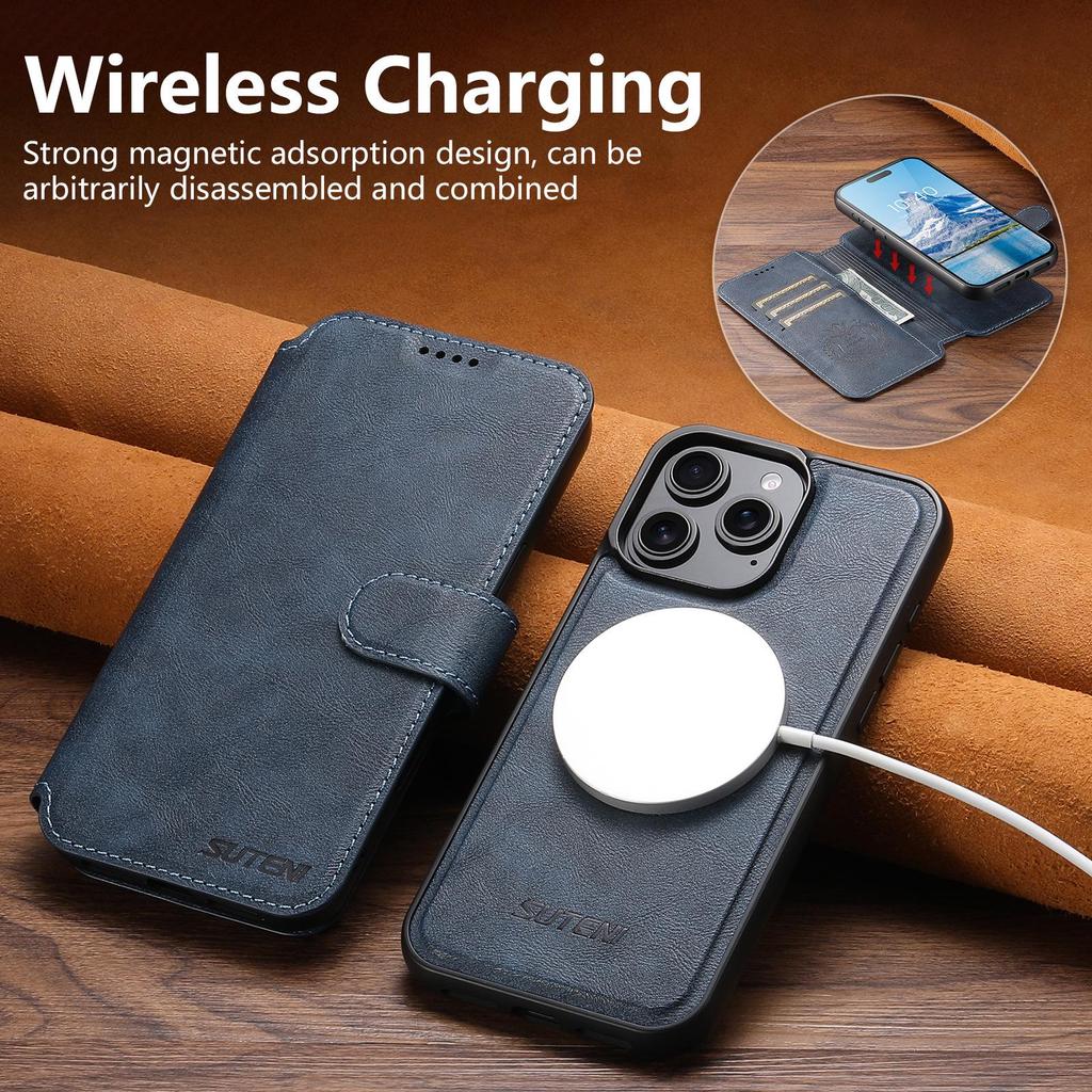 iPhone17 Pro Max Flip Case with Card Slot, Magnetic Snap, Wireless Charging Stand, and Leather Finish