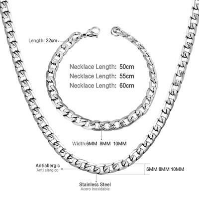 Conjunto de collar y pulsera cubanos con corte de diamante de 6, 8 y 10 mm para mujeres y hombres
