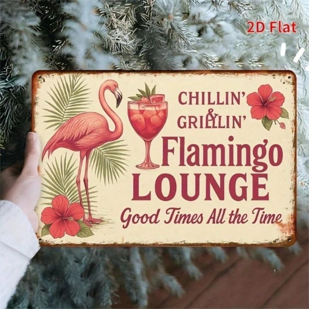 Metal Wall Art Retro Flamingo Poster for Bar Man Cave Patio