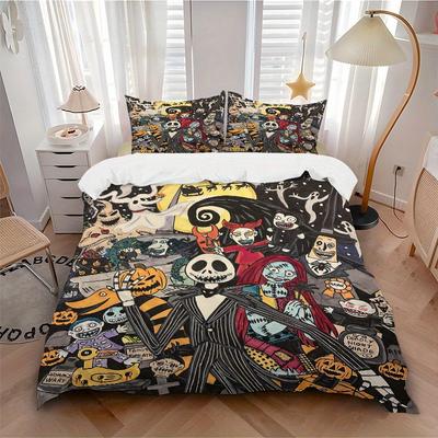 3pcs The Nightmare Before Christmas Theme Bedding Set, Including 1 Quilt Cover and 2 Pillow Shams, Without Filling, Soft and Comfortable Home Bedroom