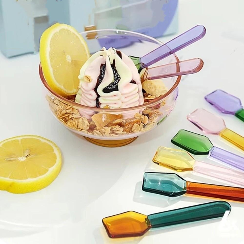 Kreativer Bunter Glas-Dessertlöffel Hitzekältebeständig Langer Griff Kaffeelöffel Ins-Stil Rührlöffel Café