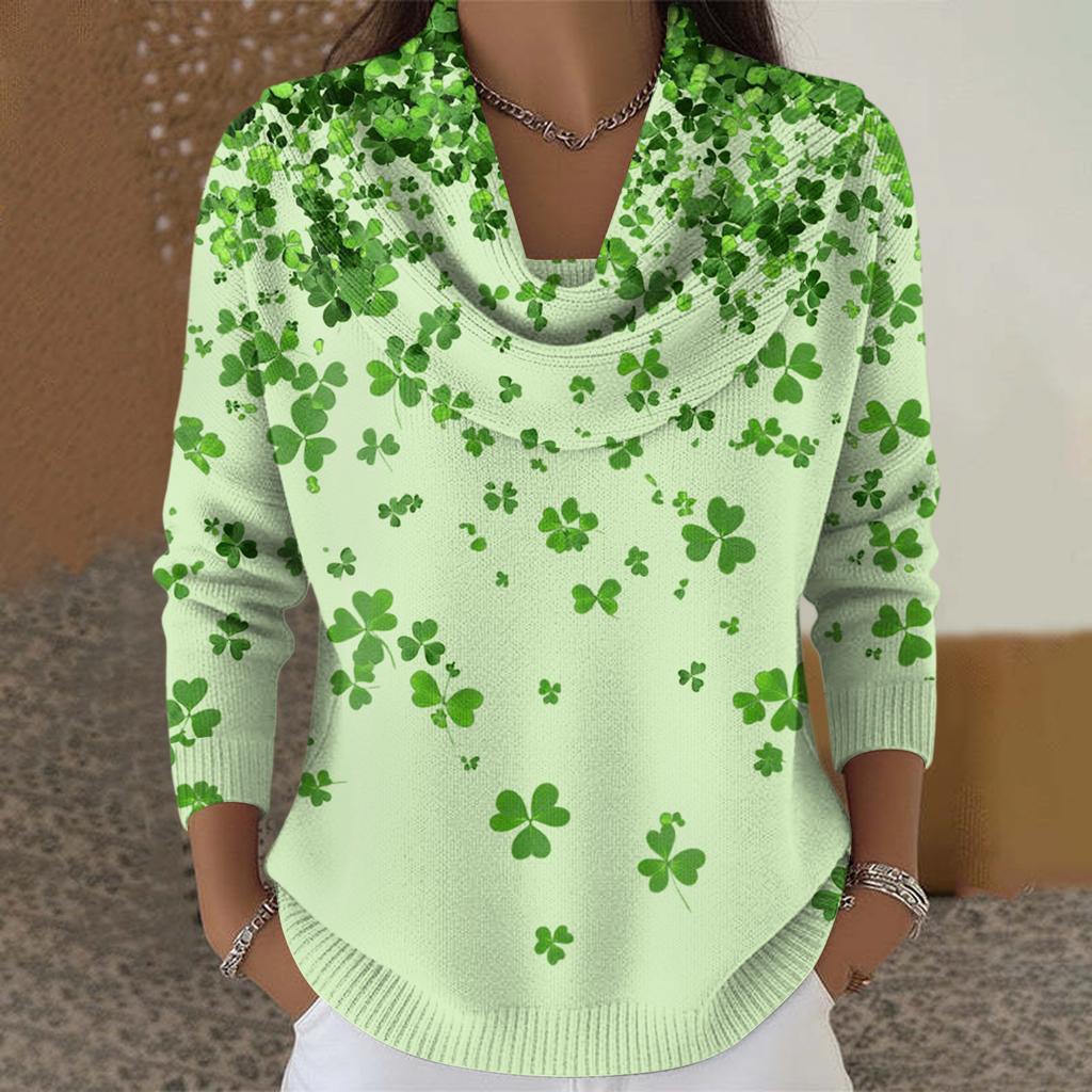 Dámský ležérní a módní svetr s dlouhým rukávem a potiskem, kulatým výstřihem