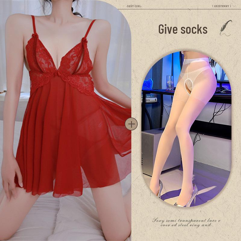 Sexy Night Lingerie Temptation Lace Transparent Plussize Open Crotch Sleepwear