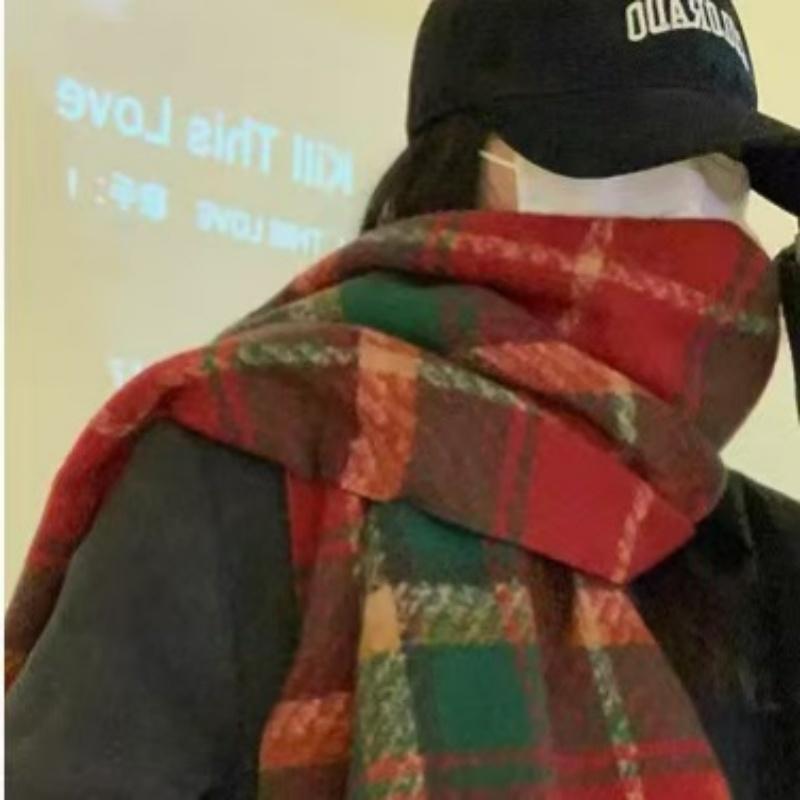 Christmas Plaid Women Winter Scarf Warm Thick Cashmere Shawl Outdoor Fashion Luxury Tassels Pashmina Lady Wrap Windproof Scarves