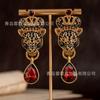Vintage Colored Heavy Industry Mythical Beast Leopard Head Shaped Earrings Set With Diamonds Water Droplets Retro Atmospheric