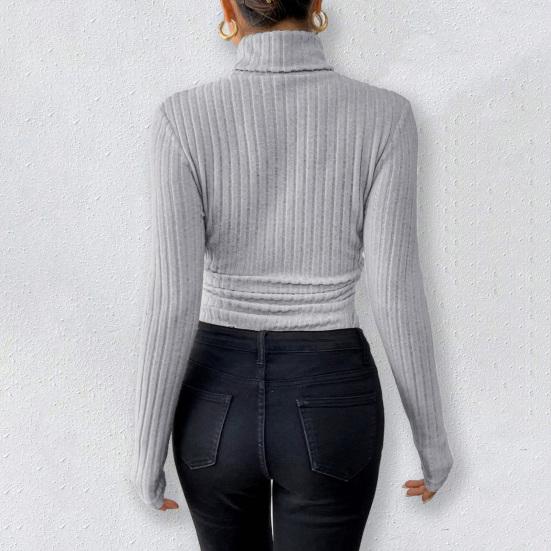 Women's Long Sleeve High Neck Bodysuit Fall Slim Fit Ribbed Knit Sweater Tops Sexy Bodycon Stretchy Basic Bodysuit