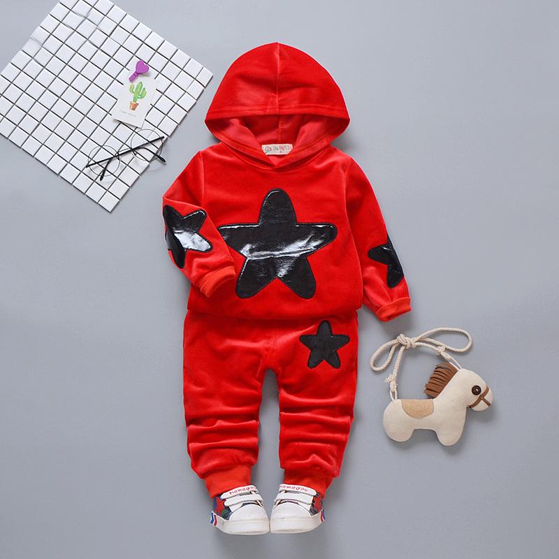 Girls Hooded Long Sleeve Two Piece Set Casual Outfit For Little And Middle Kids 80 красный