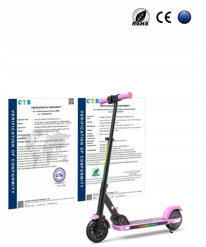 Patinete LED Plegable K4-P para Niños – Capacidad de Peso 70 kg – Batería de 2.6Ah