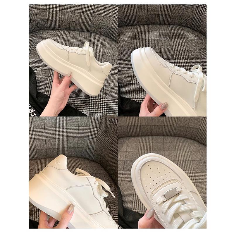 Dámské kožené boty na palubovce, nové, s tlustou podrážkou, bílé, dámské boty, volnočasové boty, dámská sportovní obuv