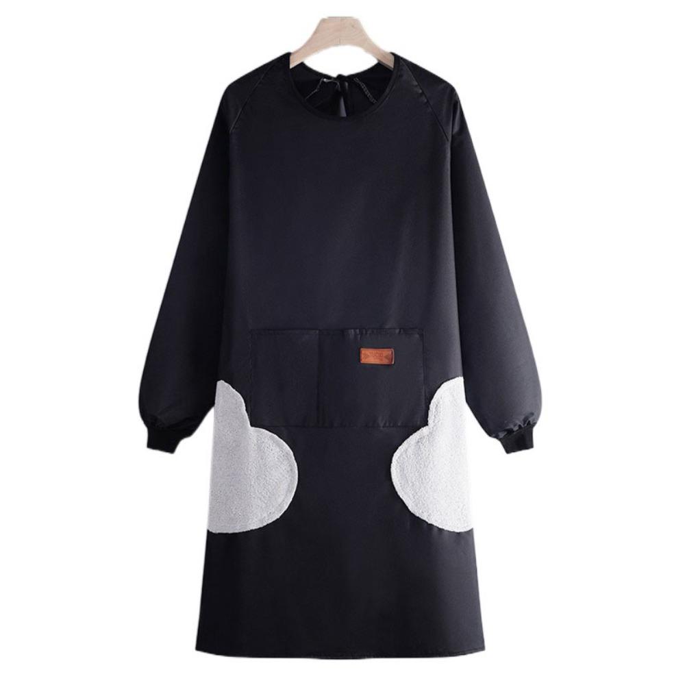 Tablier de cuisine fonctionnel de couleur unie à manches longues et poches multiples - Tablier ménager imperméable - Combinaison de pâtisserie - Restaurant