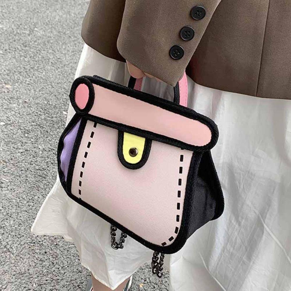 2D Anime Chain Shoulder Bag Cartoon Line Painting Messenger Bag Simple Comic Crossbody Bag Travel