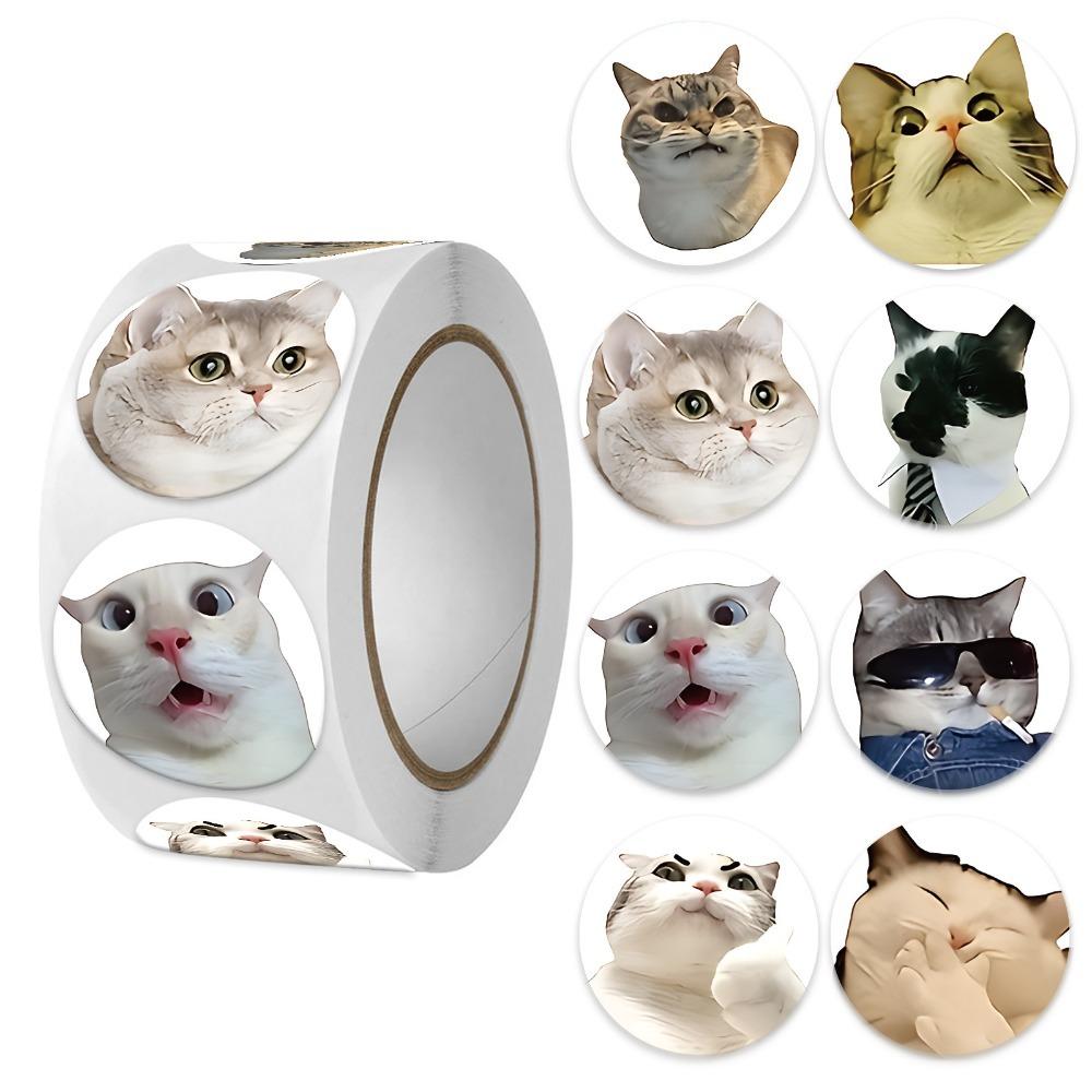 500pcs Cat Emoticon Pack Round Sealing Stickers, Suitable for Stationery Stickers, Gifts, Teachers, Parents Learning Rewards