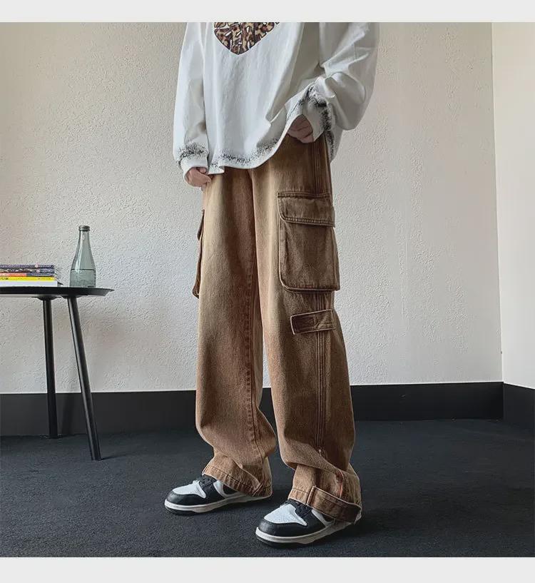 Men's American Retro Wide-Leg Jeans with Zipper Slit - Niche Design for Autumn/Winter