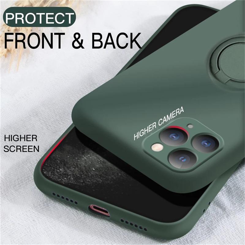 For iPhone 17 Pro Max Luxury Ring Holder Magnetic Liquid Silicone Frame Phone Cover For iPhone Air 16 15 14 13 12 11 Strap Case