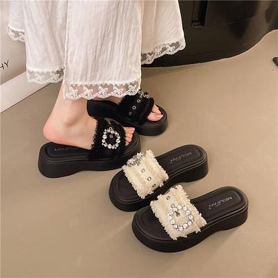 French High-end Thick-soled Wedge-heeled Cool Slippers for Women's Summer Wear 2025 Spring New Temperament Versatile Beach Sandals