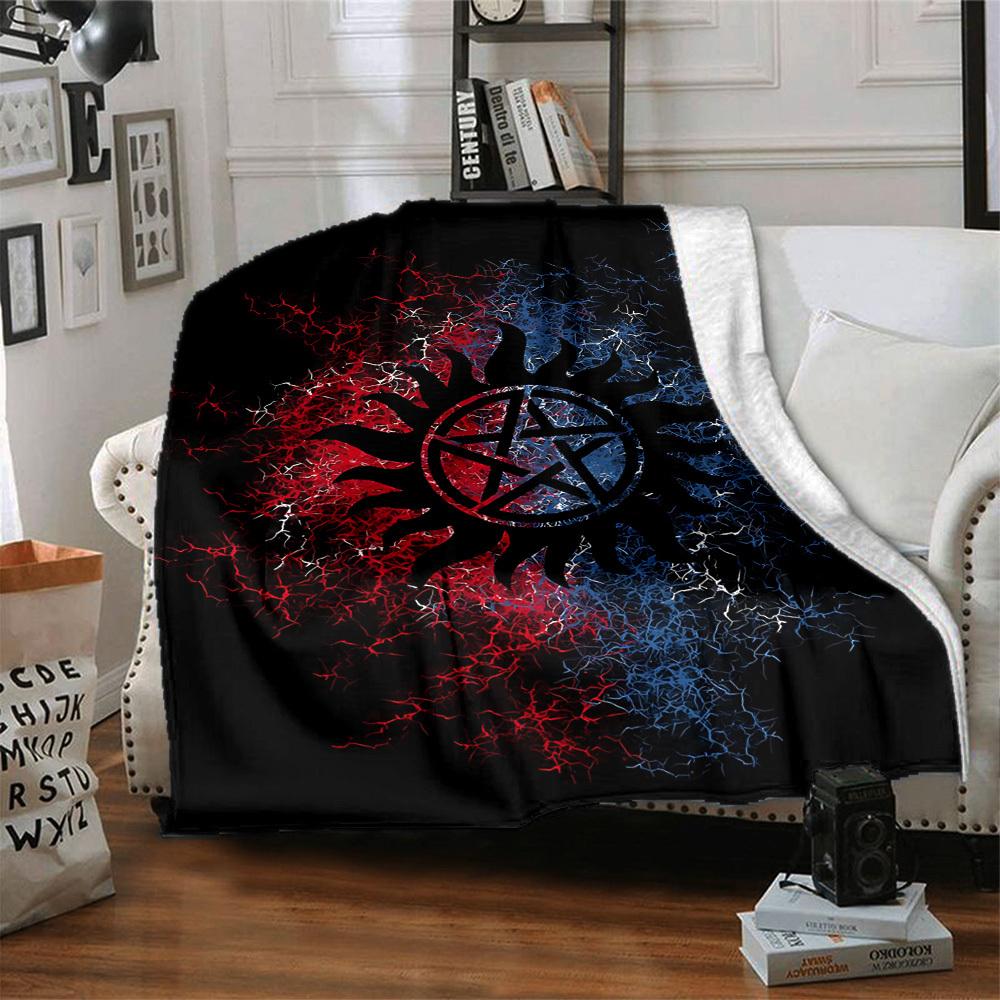 1pc Supernatural Symbols Blanket, Lightweight Flannel Throw Blanket for Sofa, Bed, Travel, Camping, Living Room, Office, Couch, Chair, and Bed