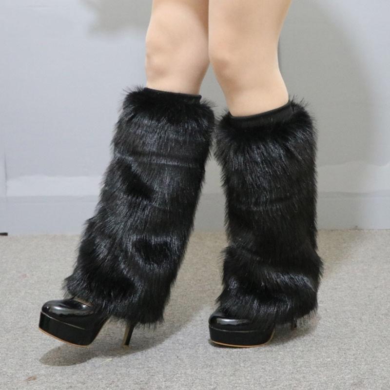 Elegant Soft Furry Leg Warmers Winter Accessory for Women Thermal Warm Fuzzy Plush Boot Cuffs Covers Leg Gaiters Socks