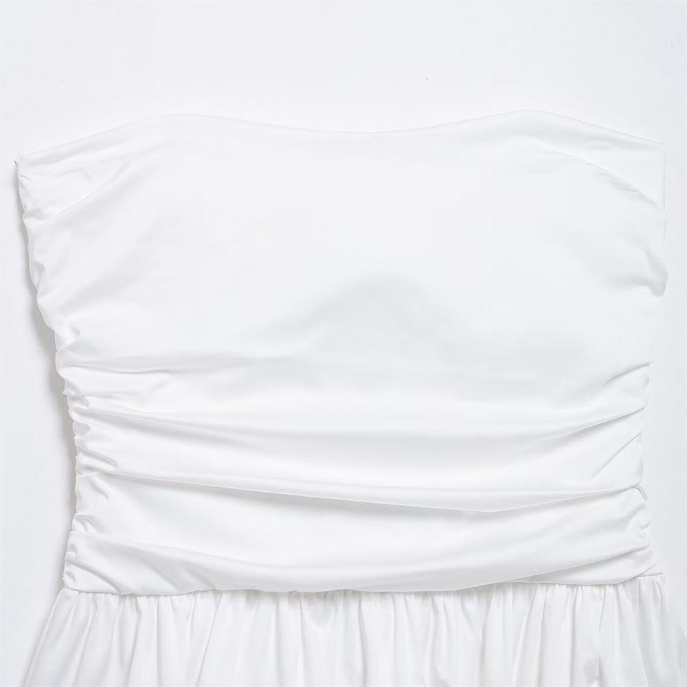 2025 Spring Women's Strapless Wavy Edged Top & High-Waisted Pleated Skirt Set