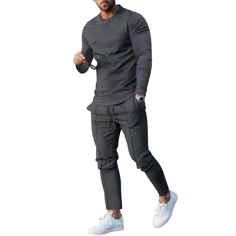 Men's European Style Two-Piece Suit: Fall 2022 Round Neck Long Sleeve T-Shirt & Trousers Casual Set