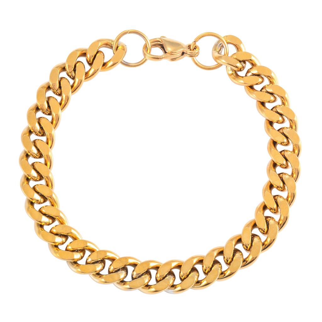 Men's Women's Gold Color Plated Stainless Steel Cuban Link Chain Bracelet for Hand Anklet High Quality Metal Wristband Jewelry