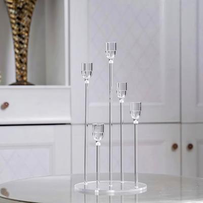 5-Arm Clear Acrylic Taper Candle Holder LED Candles Only Modern Tall Candelabra for Wedding Table Centerpiece Decor