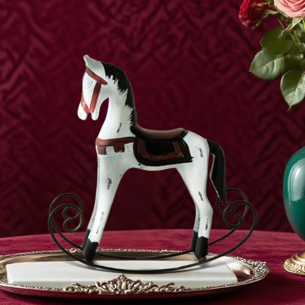 Wooden Horse Figurine Rocking Horse Statue for Garden Living Room Home Decor Collectible Animal Sculpture Desktop Shelf Home