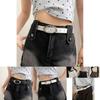 Stylish Women's Pu Adjustable Belt With Retro Moon Buckle For Casual Denim Wear