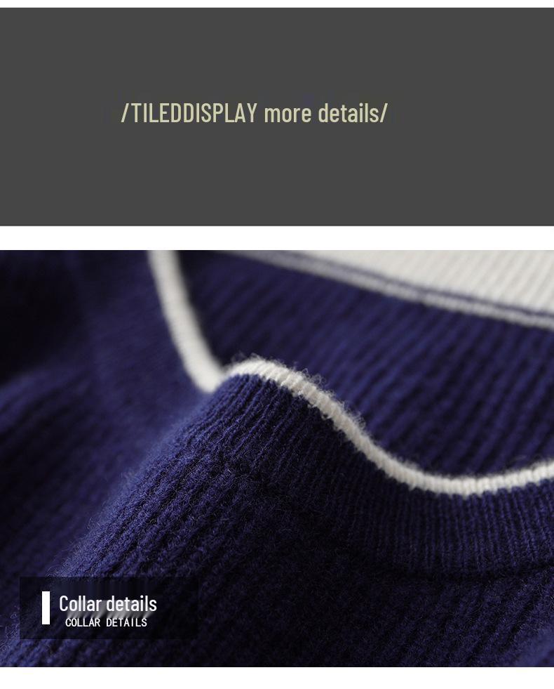 Herrtröja i 100% ren ull med färgblock och rund hals - Lös stickning, avslappnad basplagg för höst/vinter