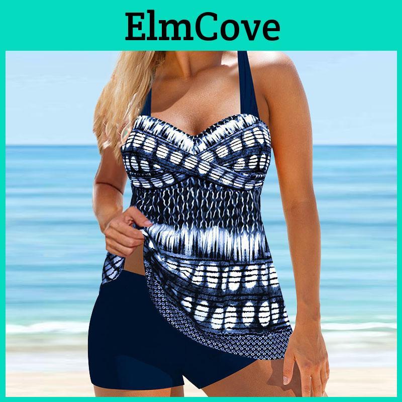 Strap Blue Shoulder Swimsuit Womens Bright Shape Print Bikini Tankini Swimsuit