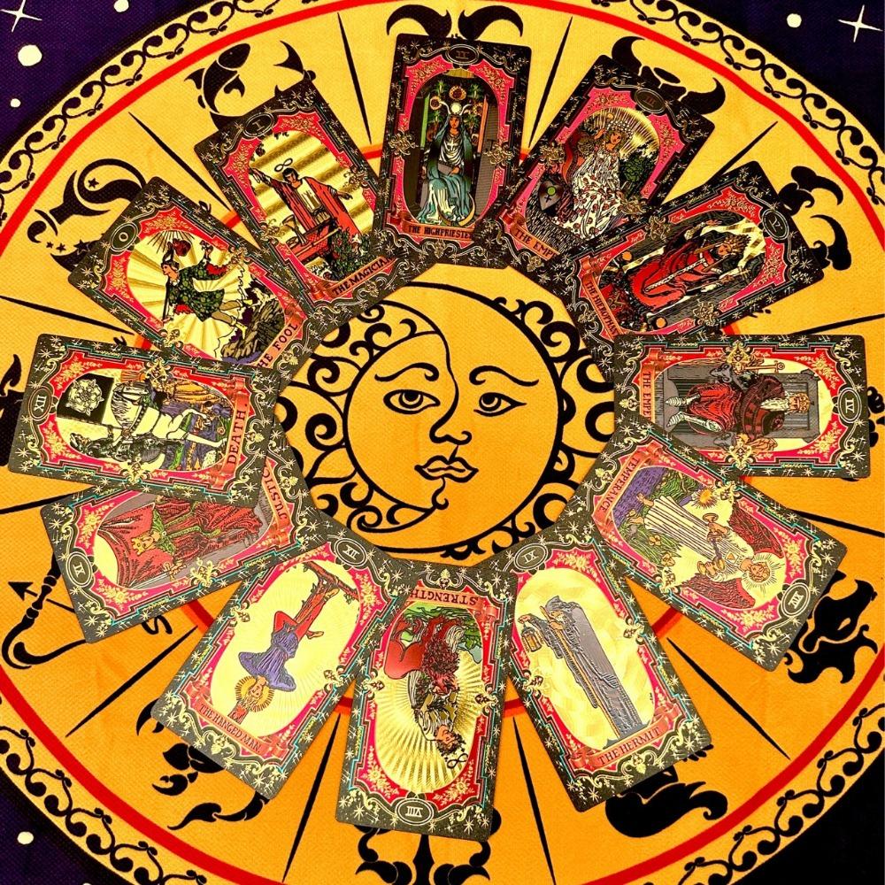 12 Zodii Aur Negru Folie Aurie Celesti Deck Tarot Rider Waite 78 Cărți PVC Impermeabile Rezistente la Uzură 12*7cm