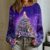Women's Fashion Round Neck Long Sleeve Christmas Print Casual Pullover Sweater Top