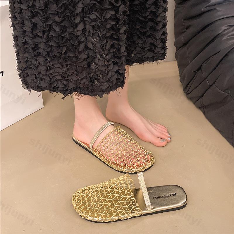 Summer Women Flats Slippers 2026 Mesh Breathable Half Slipper Hollow Out Sandals Woman Shoe Fashion Non Slip Outdoor Casual Shoe