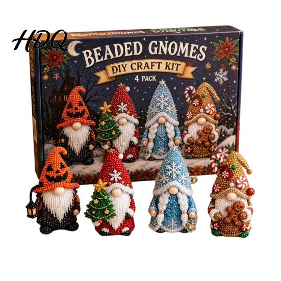Kit de Matériel DIY Pour Débutants Gnome Perlé 3D Broderie de Perles Minuscules 4 Pièces Lutins Artisanat de Perlage Art Artisanat Mignon Cadeau Fait Main pour & Artisanat
