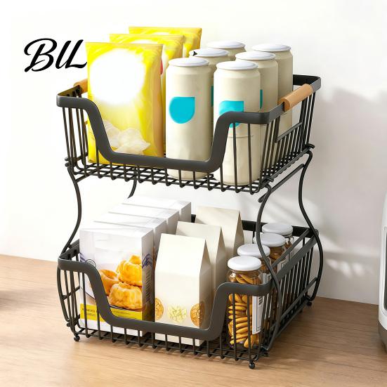 Home Organization Rack 2/3 Layer Countertop Organizer Rack, Heavy Duty Fruit Basket Stand, Metal Storage Space Saving Carbon Steel for Kitchen, Pantry