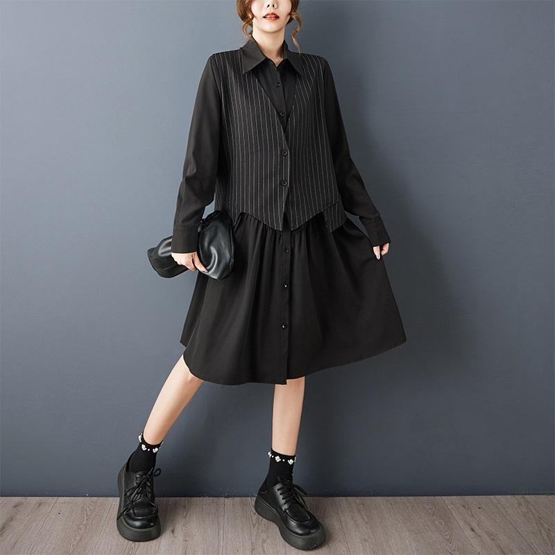 Long Sleeve Plus Size Black Cotton Vintage Dot New In Dresses for Women Casual Loose Spring Autumn Shirt Dress