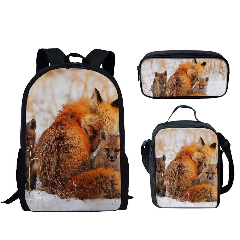 Trendy Popular New Fox 3D Print 3pcs/Set Student School Bags Laptop Daypack Backpack Lunch Bag Pencil Case
