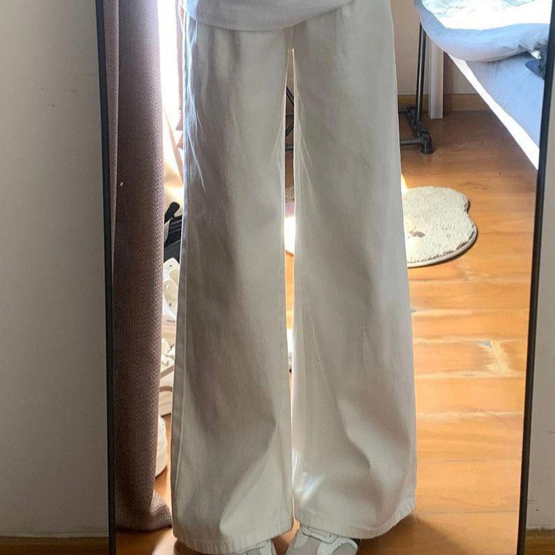 Women s White High-Waisted Retro Straight-Leg Wide Jeans M