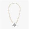 Vivienne Westwood 63010106 02p104 Jednorzędowy naszyjnik choker z pereł i reliefem Bath