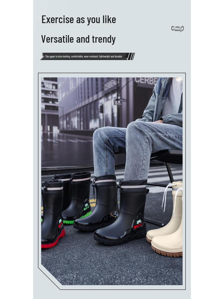 Men's Warm Non-Slip Durable Rain Boots for Food Delivery, Fishing, and Gardening