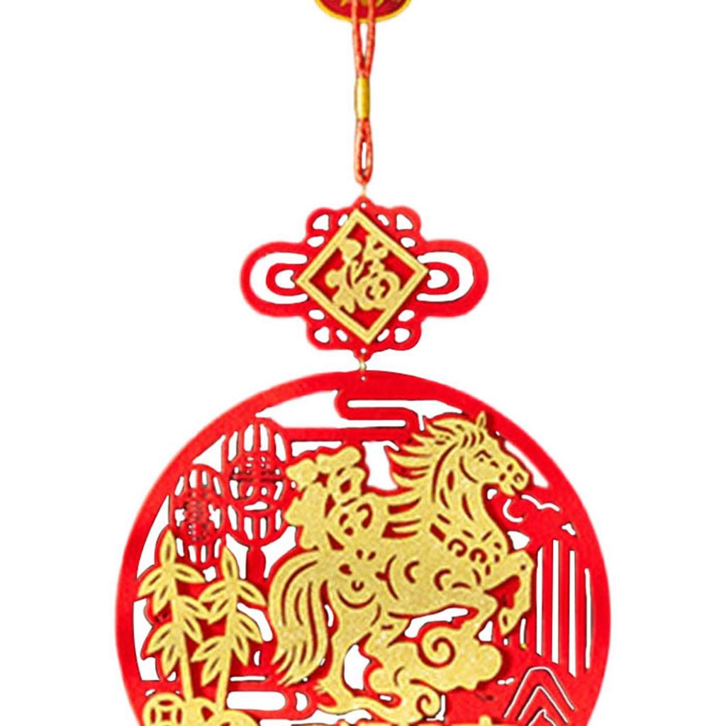Horse Year Blessing Pendant Flocked Fabric Red Hanging Ornament Fu Symbol Prosperity Decor for Chinese New Year Home Use