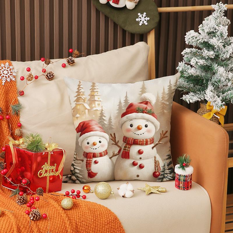 Cartoon Snowman Printed Pillow Cover Christmas Decoration Cookie Man Cute Cushion Living Room Sofa Cushion Cover
