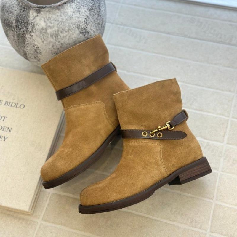 Fashion Women Belt Buckle Knight Boots 2025 Autumn New Vintage Platform Denim Boots Height Increase Non Slip Wear-resistant Short Boots