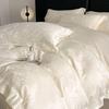 Luxurious Ice Silk Jacquard Duvet Cover Set - Summer Silky Bedding, Light Nude Three-Piece Set.