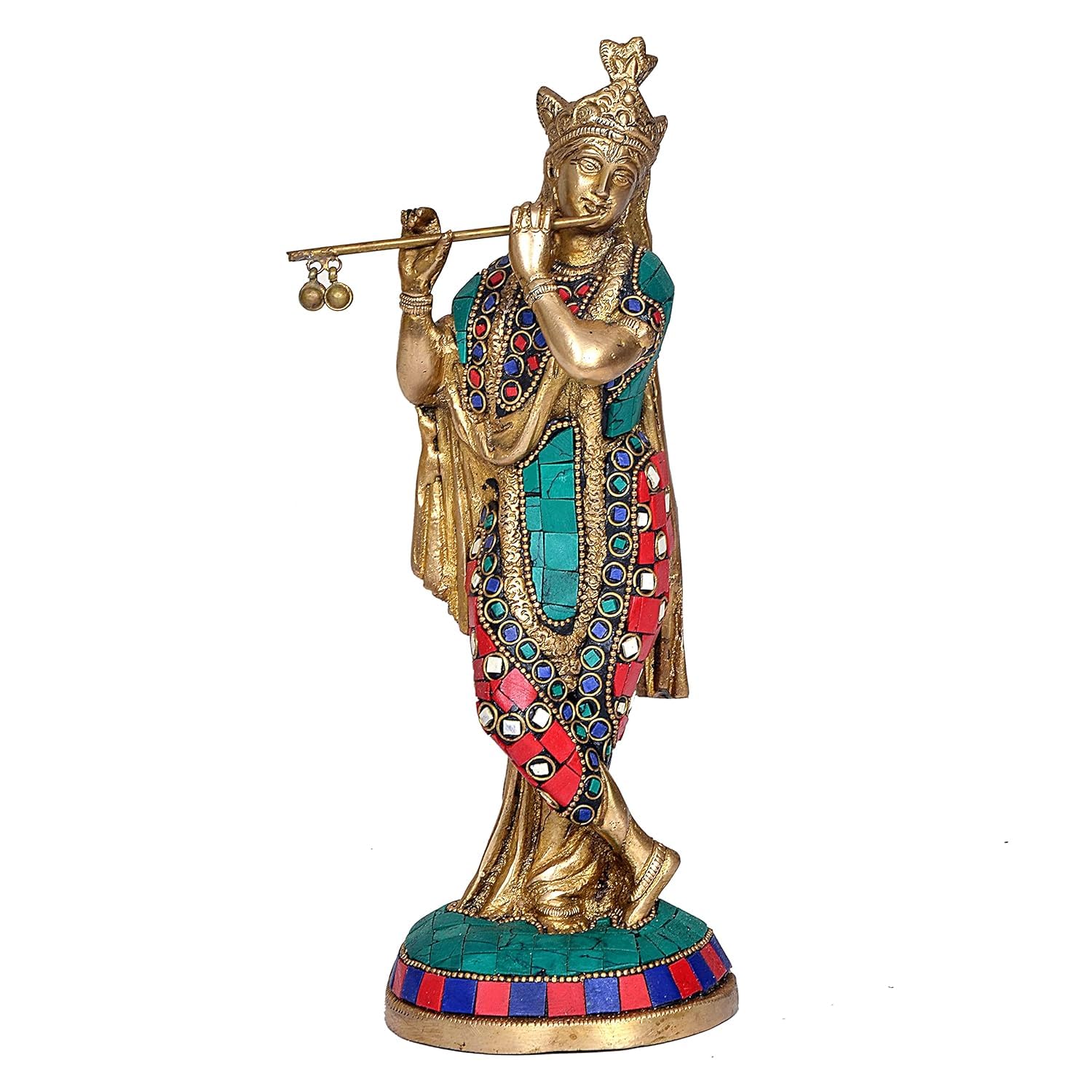 Lord Krishna Idol, Playing Flute Figurine Sculpture Decorative Showpiece, Brass