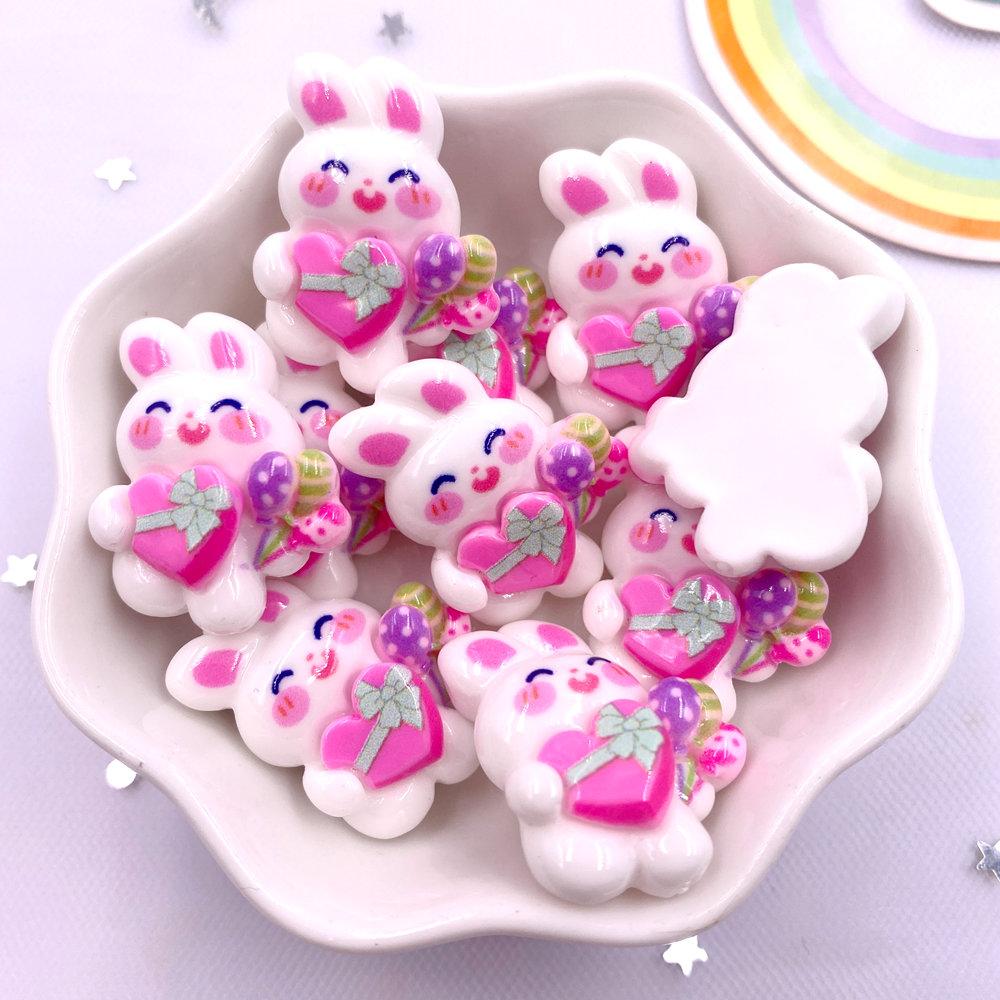 10PCS Resin Colorful Rabbit Lollipop Gift Box Cats Bear Cake Dog Flat back Figurines Scrapbooks DIY Bow Decor Accessories Crafts