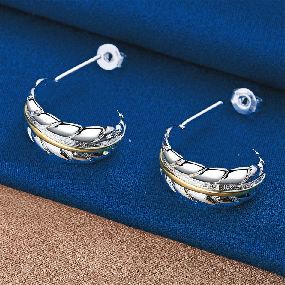 925 Sterling Silver Exquisite Feather Stud Earrings for Women Fashion Wedding Party Charm Gift Jewelry