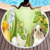 Cartoon Easter Egg Round Beach Towel with Tassels Roundie Yoga Meditation Mat Picnic Rug, Sand Proof Absorbent Circle Swim Towel